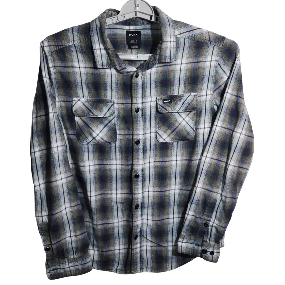 RVCA Mens Green Plaid Flannel Long Sleeve Button Down Shirt M556WRHO Size Medium